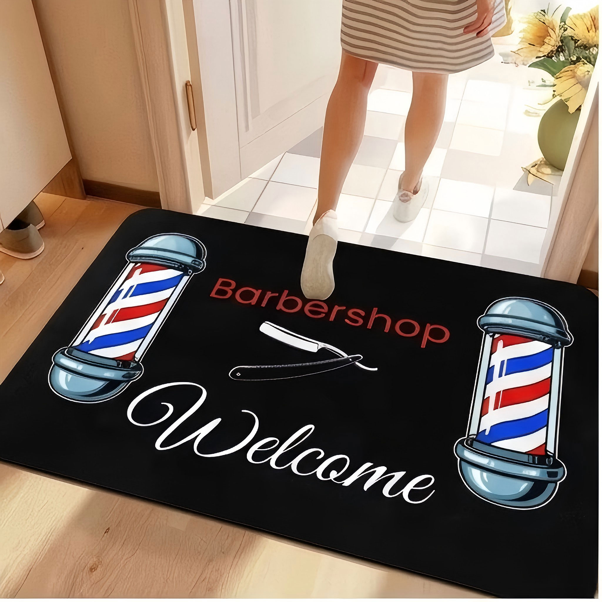 Commercial Printing And Graphics - Grafika z motywem słupa fryzjerskiego, wycieraczka,